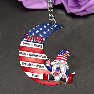 4th of July Grandma Mom On Moon American Flag Personalized Keychain