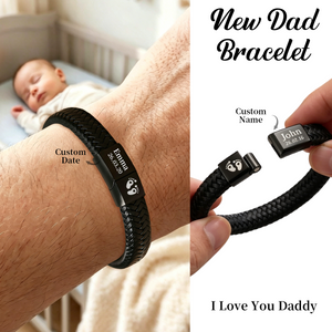 Customized Baby Name Date Bracelet, Gift For Husband,Dad