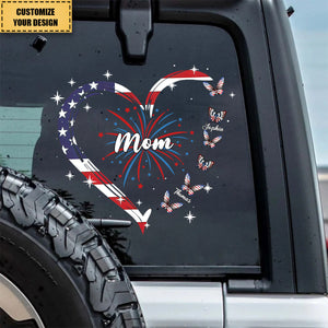 Grandma Mama Heart Butterfly 4th Of July Independence Day Personalized Sticker