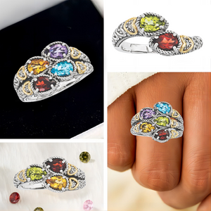 Personalized Grandma Mom Family 2-5 Birthstones Vintage Ring - Gift For Christmas