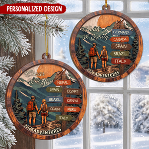 Personalized Couple Travel Adventure Wooden Ornament-Custom Names Gift