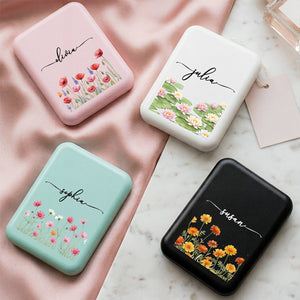 Custom Name & Birth Flower Birthday Gift For Her, Personalized Compact Mirror