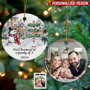 Firtst Christmas For A Family Of Three - Personalized Ceramic Ornament