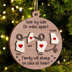 Side By Side Or Miles Apart - Christmas Gift For Family,Personalized Wooden Ornament