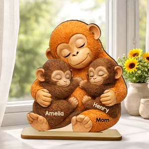Mother Monkey & Children, Baby Punch Monkey-Personalized Wooden Plaque