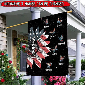 4th July Sunflower Nana Butterfly Kids, Personalized House Garden Flag