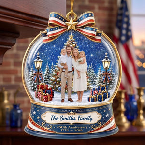 Wrapped In Love - Custom Christmas 250th Anniversary Ornament With Family Photo