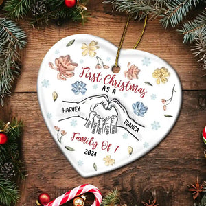 First Christmas As A Family As - Personalized Heart Ceramic Ornament