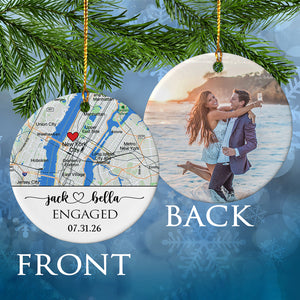 Engagement Gift For Couple - Custom Photo, Location & Map Ceramic Ornament