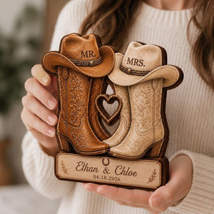 Personalized Western Wedding Gift,Cowboy Boots Couple Keepsake, Bride And Groom Gift