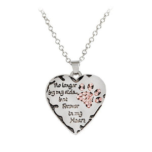 No Longer By My Side Heart Dog Paw Necklace