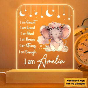 Gift For Baby I Am Kind Elephant Animals Nursery Plaque LED Lamp