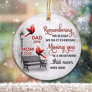 Cardinals Winter Memorial Personalized Circle Ornament (Porcelain)
