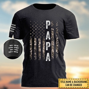 The Legend Daddy Papa - Family Personalized Custom Unisex T-Shirt With Design On Sleeve