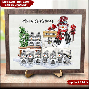 Personalized Merry Christmas Snowman Grandma Mom Kids Wood Plaque