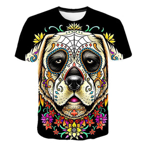 3D Color Dog Print T-shirt