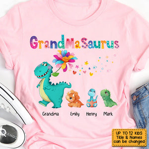 Personalized Grandmasaurus Colorful Flower T Shirt