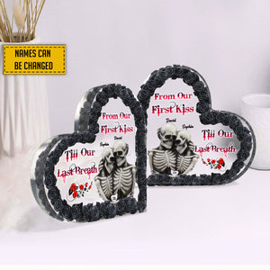 Skull Couple Black Rose Couple Gift Personalized Heart-Shaped Acrylic Plaque
