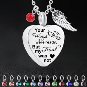 Dletay Heart Cremation Necklace for Ashes Angel Wing Urn Necklace With 12 Birthstones
