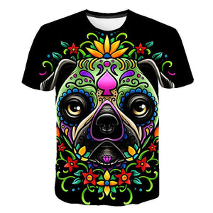 3D Color Dog Print T-shirt
