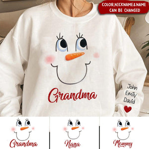 Cute Snowmy Grandma Mom Little Heart Kids Personalized Christmas Sweatshirt