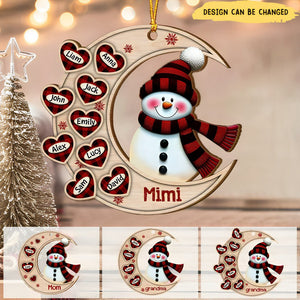 Christmas Happy Snowman Nana Mom Heart Kids On Moon Personalized Ornament