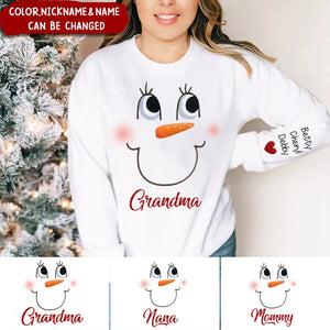 Cute Snowmy Grandma Mom Little Heart Kids Personalized Christmas Sweatshirt