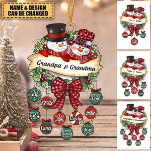 Snowman Grandpa & Grandma Christmas Ball Kids Personalized Acrylic Ornament