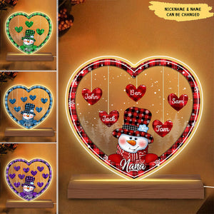 Sparkling Christmas Snowman Nana Little Heart Kids Personalized LED Lamp Night Light