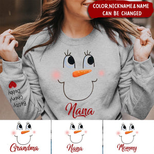 Cute Snowmy Grandma Mom Little Heart Kids Personalized Christmas Sweatshirt