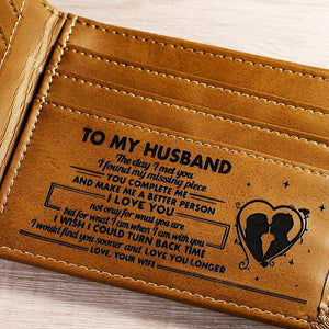 To My Husband Engraved Slim Bifold Leather Wallet