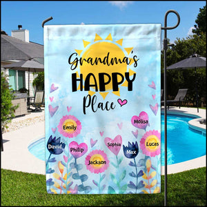 Grandma's Happy Place Personalized Garden House Flag