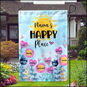 Grandma's Happy Place Personalized Garden House Flag