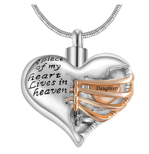 A piece of my heart lives in heaven - Urn Pendant Necklace