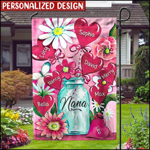 Personalized Heart Pink Bouquet Jar Decorative Garden Flags-Gift For Grandma Mom