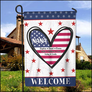 Independence Day-Nana Mom With Kids Welcome Personalized Garden Flag
