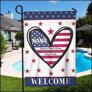 Independence Day-Nana Mom With Kids Welcome Personalized Garden Flag
