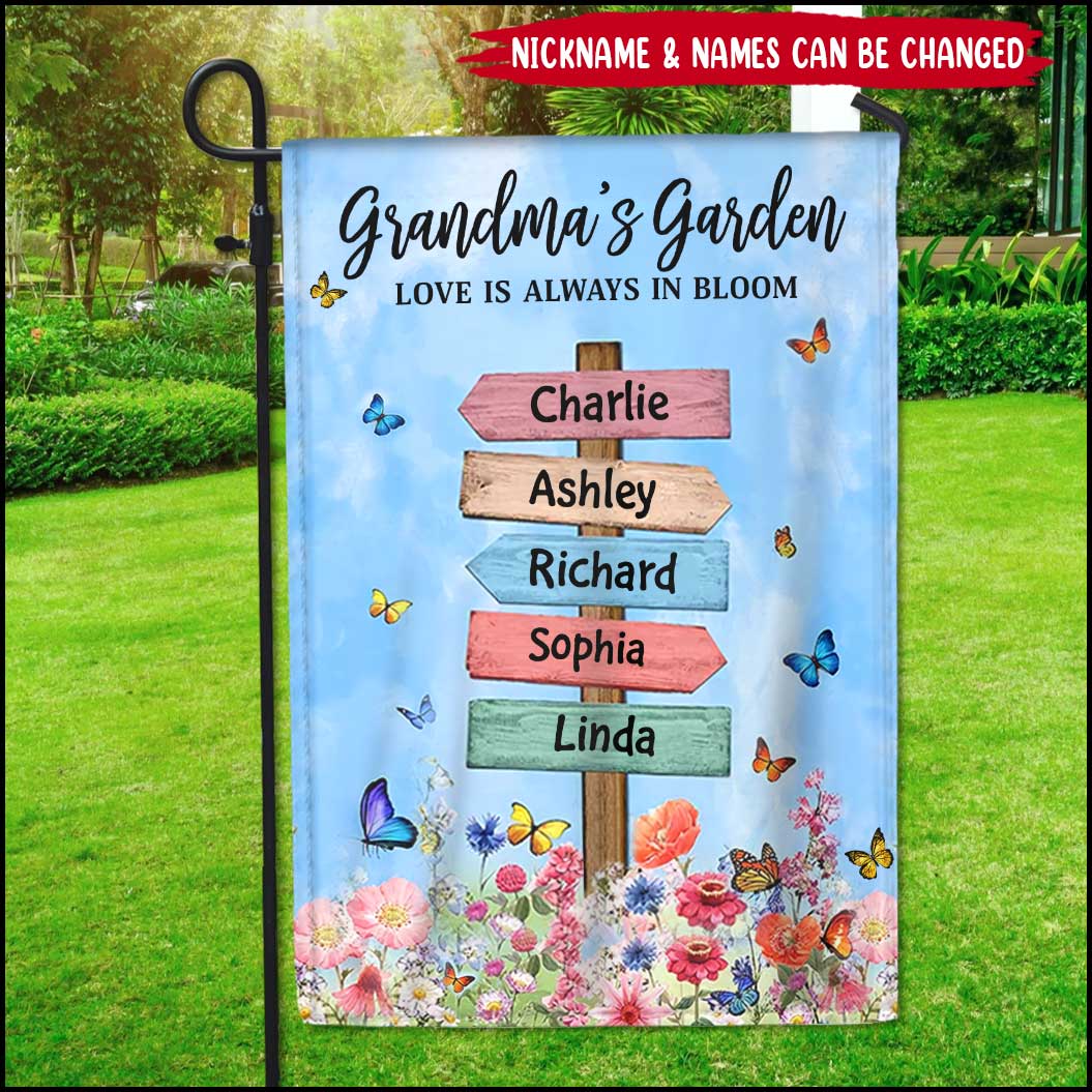 Grandma Mom's Garden Butterflies, Where Love Grows Personalized Garden Flag