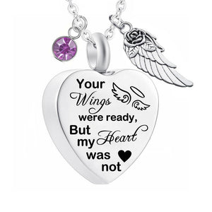Dletay Heart Cremation Necklace for Ashes Angel Wing Urn Necklace With 12 Birthstones