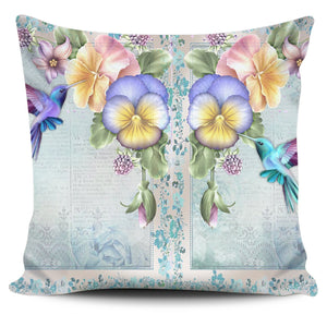 Blue Purple Hummingbird Flying Pillow Case 18*18''