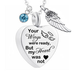 Dletay Heart Cremation Necklace for Ashes Angel Wing Urn Necklace With 12 Birthstones