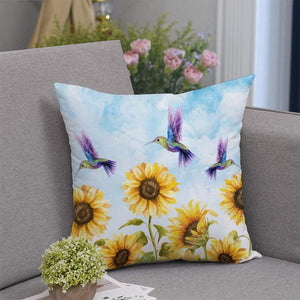 Hummingbird Flying on Sunflower Pillow Case 18*18''