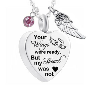 Dletay Heart Cremation Necklace for Ashes Angel Wing Urn Necklace With 12 Birthstones