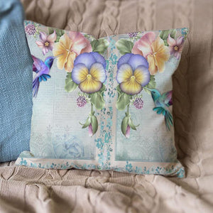 Blue Purple Hummingbird Flying Pillow Case 18*18''