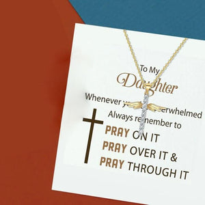 To My Daughter Angel Wings Cross Necklace