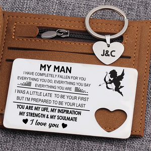 My Man I Have Completely Fallen For You - Wallet Card Insert and Heart Keychain Set