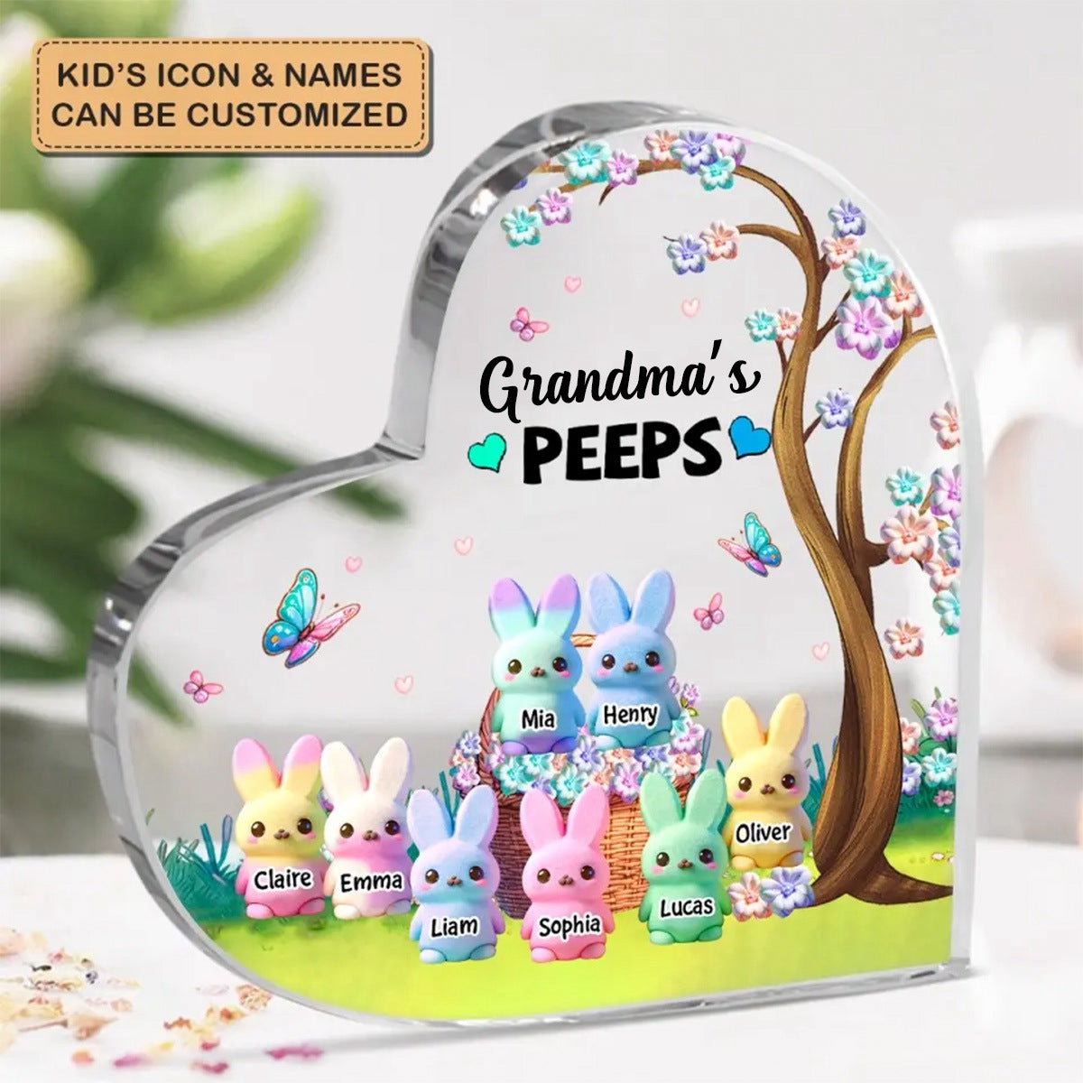 Grandma's Marshmallow Rabbit- Personalized Custom Heart-Shaped Acrylic Plaque
