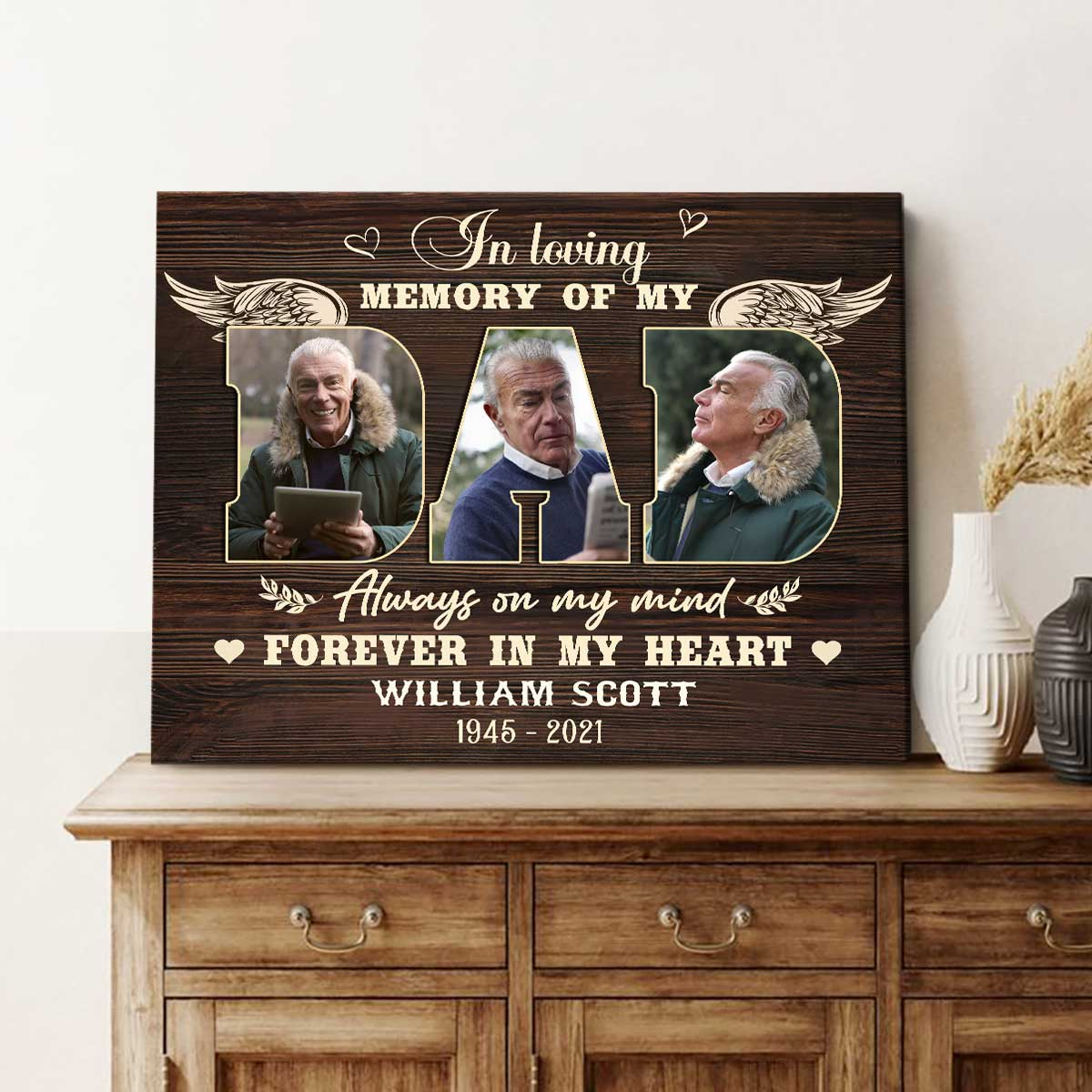 Personalized Memorial Photo Canvas, Sympathy Gifts For Loss Of Father