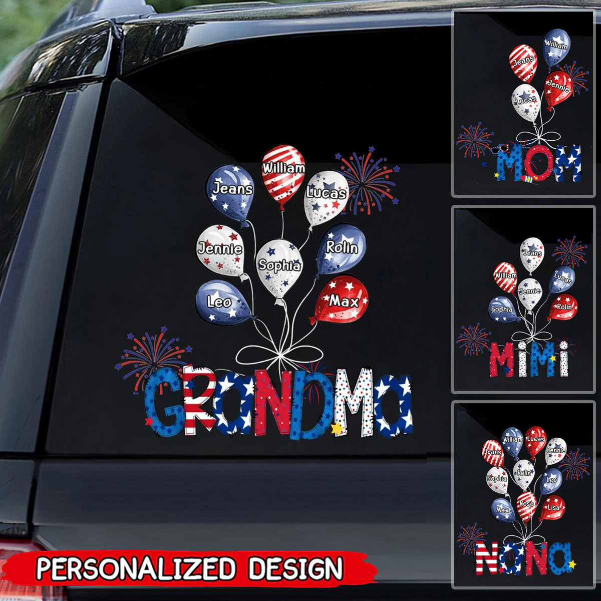 Balloon With Kids 4th Of July, Personalized Sticker