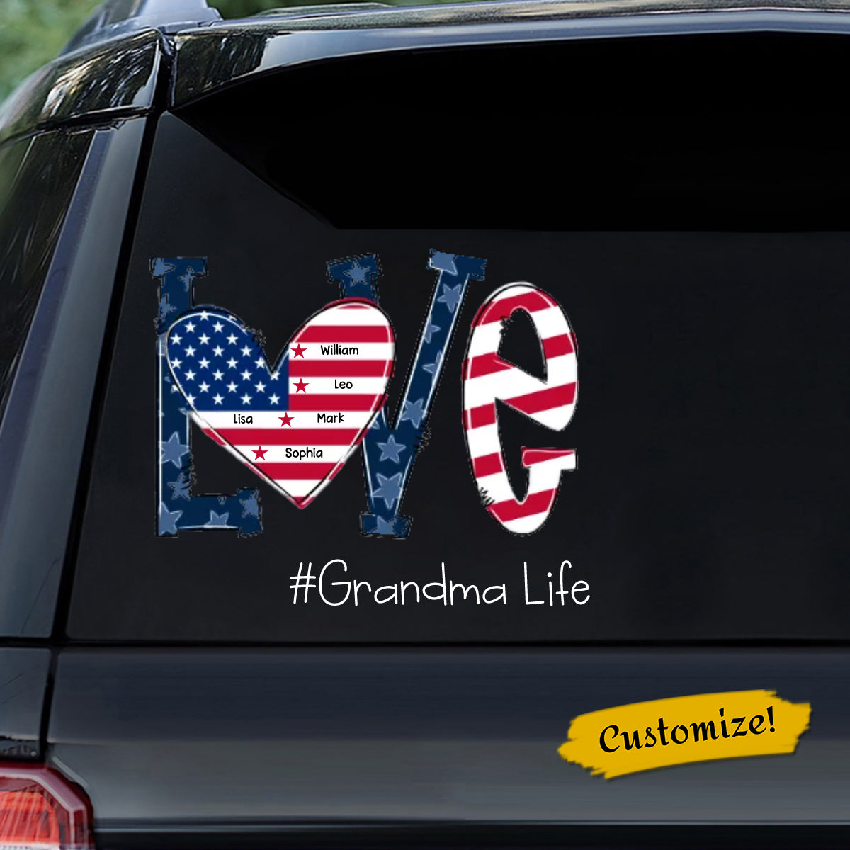 Love Grandma Life American Flag Personalized Sticker